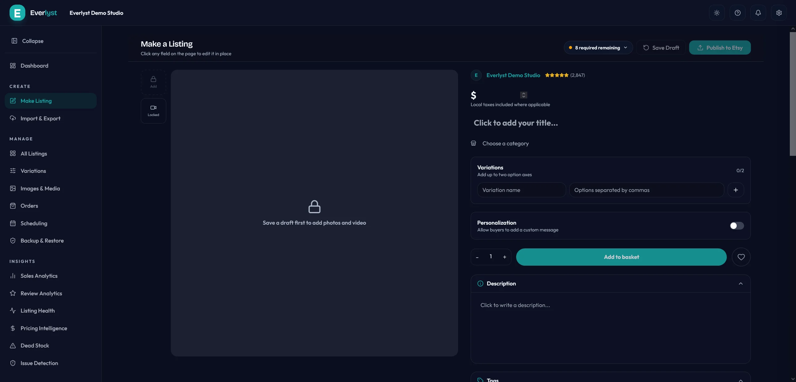 Everlyst make listing editor laid out like the buyer-facing product page.