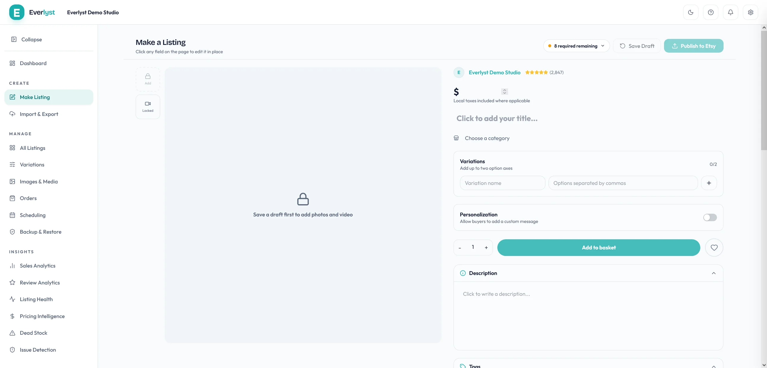 Everlyst make listing editor laid out like the buyer-facing product page.